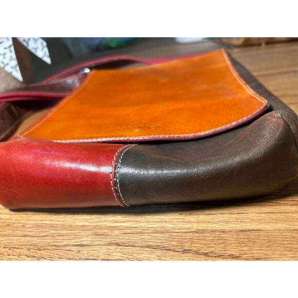 I’Mago Leather Saddle Bag Purse, Multi Color Crossbody Boho Hippie Italy - Picture 5 of 12